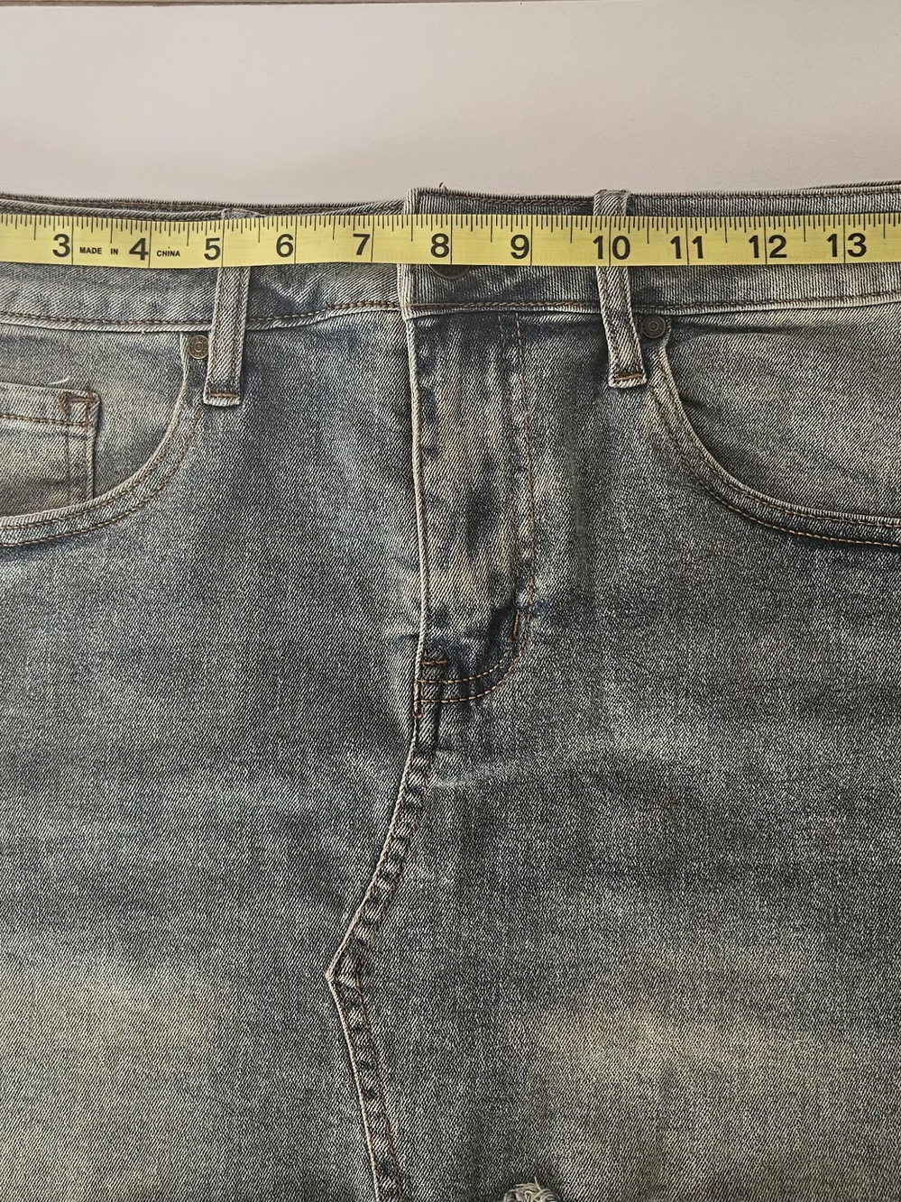 Rise Supply Co. Denim Mini Skirt Size M Blue Acid Wash Distressed Frayed Hem - Picture 8 of 11